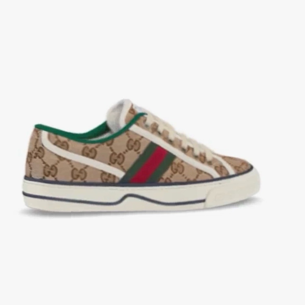 Gucci Brown Beige GG Canvas Low-Top Sneaker with Green and Red Web - Picture 2 of 9